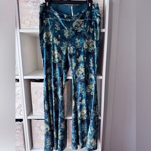 Free People Floral Stretch Pants in Emerald Green and Gold
